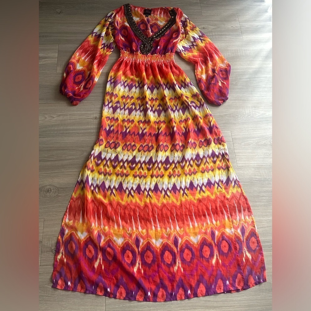 2b Bebe sexy sheer dress with jeweled metaled studs purple and orange